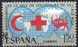 ESPAÑA 1969 1925 Sello L Aniversario Liga de Sociedades de la Cruz Roja usado Espana Spain Espagne Spagna Spanje Spanien 